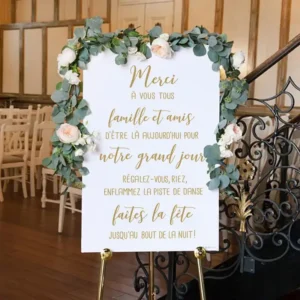 Stickers Panneau Mariage Merci couleur Or