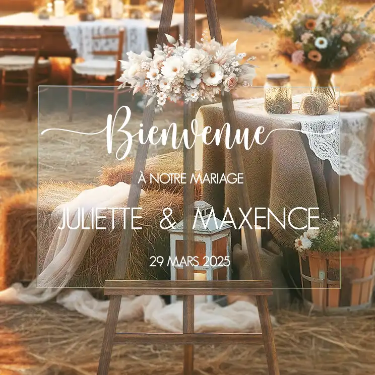 Panneau Bienvenue Mariage Plexi Champêtre